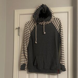 AMPERSAND AVE Gray and Cream Striped Hoodie